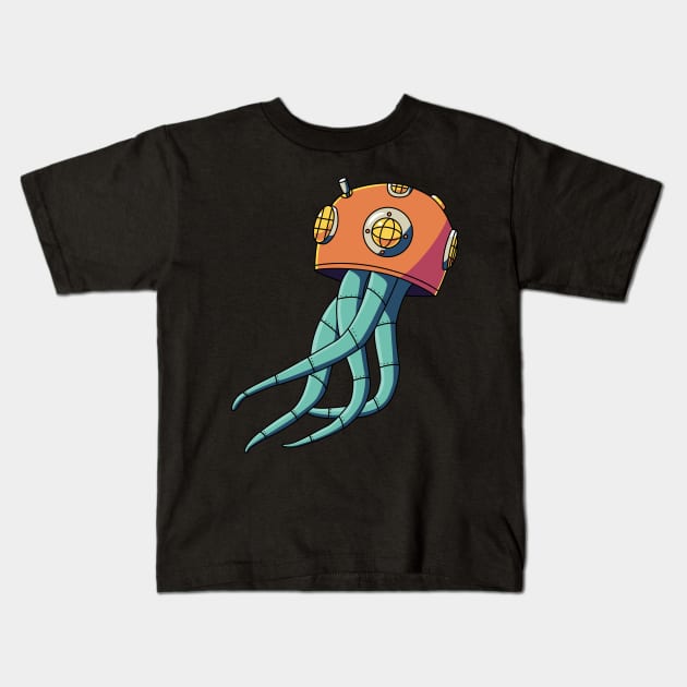 Jellyfish wears diving helmet Kids T-Shirt by rikifadilah